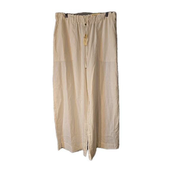 NWT Max Studio White Linen Blend Drawstring Wide Leg Trouser Pants Womans Sz XL - Picture 2 of 9